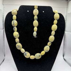 Serpentine Stone Necklace & Bracelet Set 21” Necklace 8.25” Bracelet Sterling